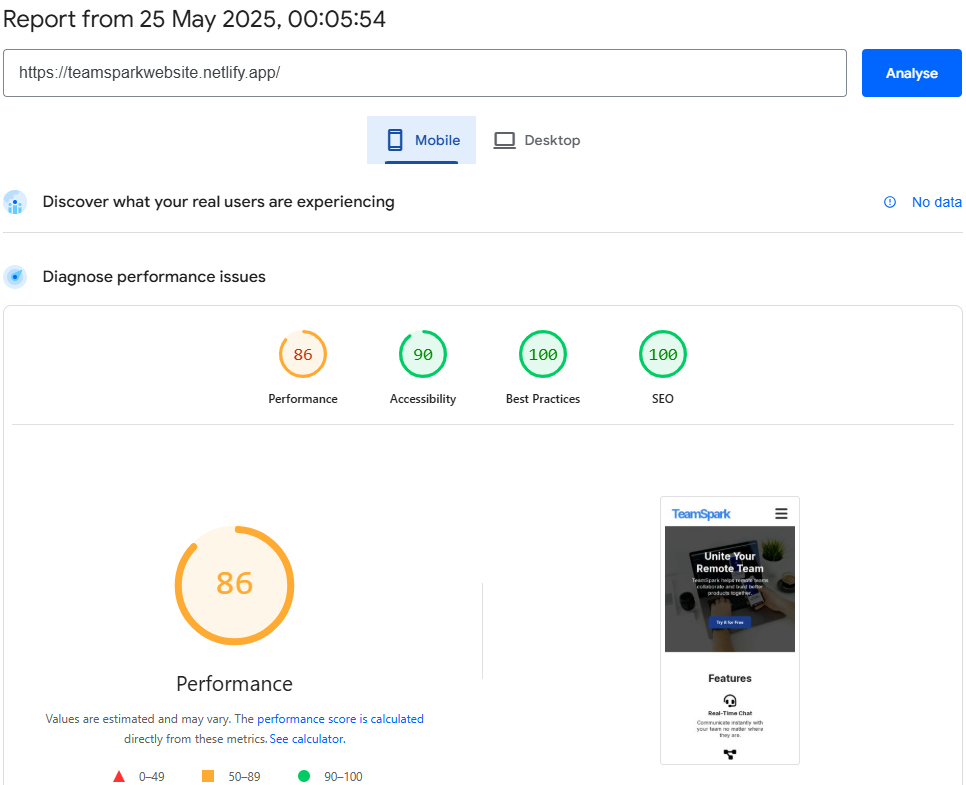 Lighthouse statistics report snapshot